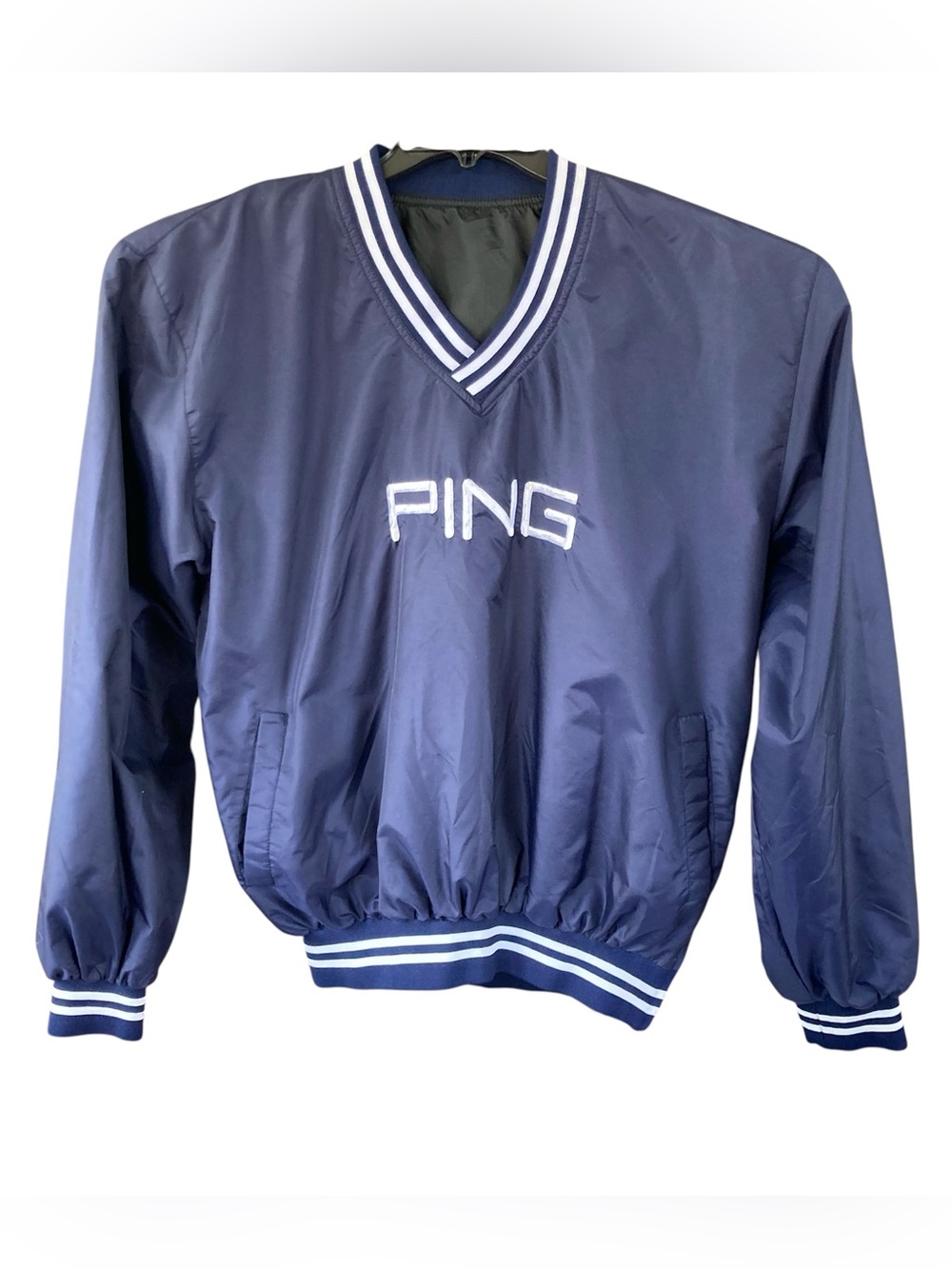 Vintage Ping Golf Pullover Windbreaker V Neck Engraved Logo Pockets Side Zip Y2K